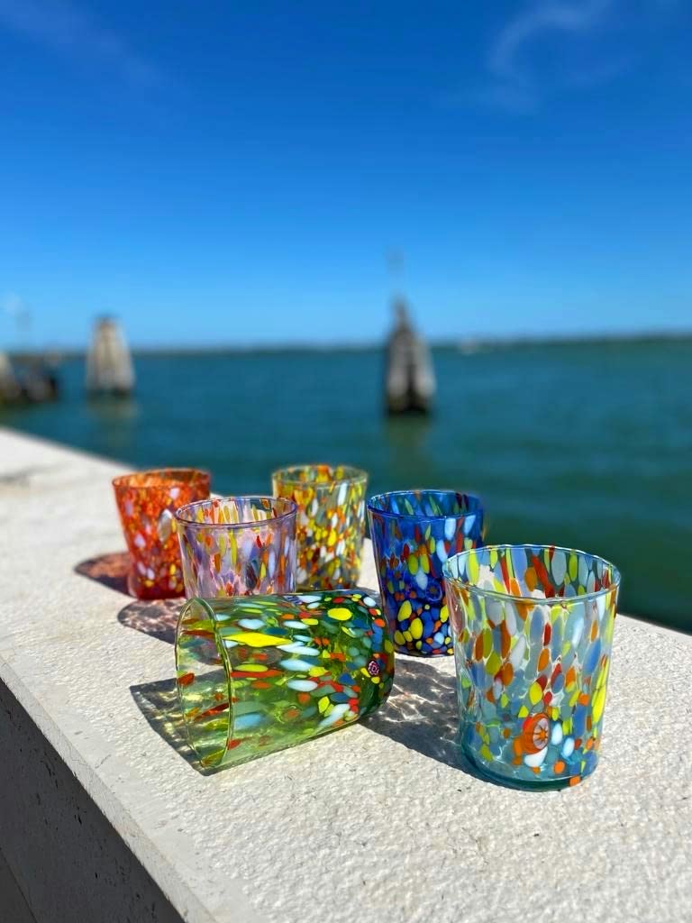 Set aus 6 Tumbler-Gläsern – Mundgeblasen, handgefertigt, Murano-Design, 350 ml