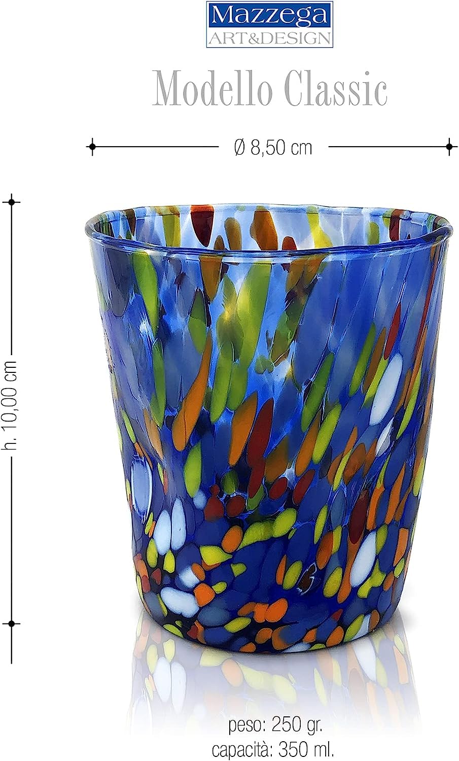 Set aus 6 Tumbler-Gläsern – Mundgeblasen, handgefertigt, Murano-Design, 350 ml