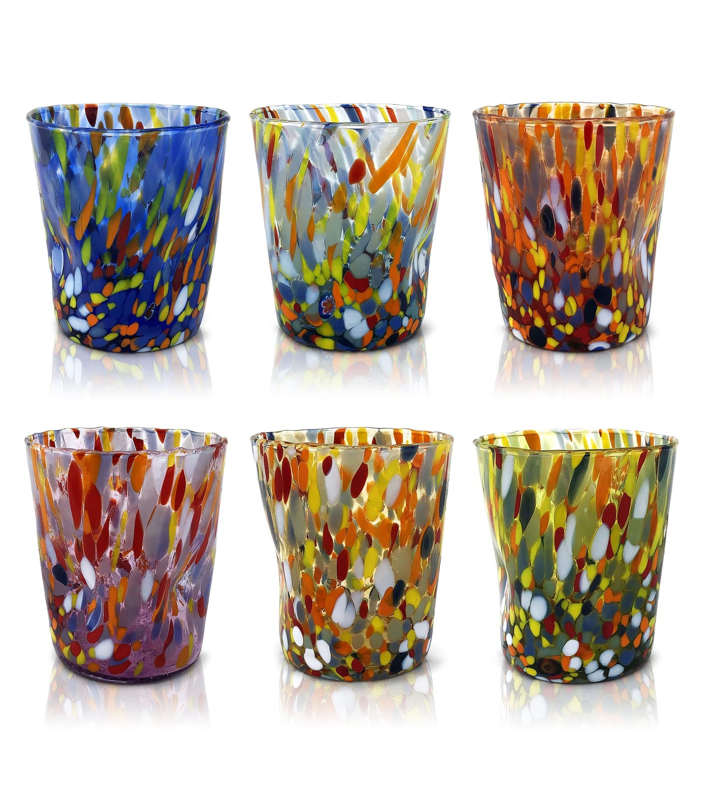 Set aus 6 Tumbler-Gläsern – Mundgeblasen, handgefertigt, Murano-Design, 350 ml